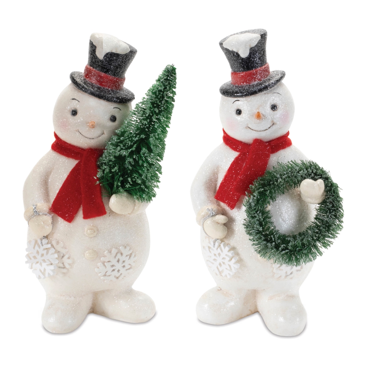 Picture of Melrose 95150DS 8 in. Paper Pulp & Sisal Snowman with Tree & Wreath&#44; White&#44; Red & Green - Set of 2