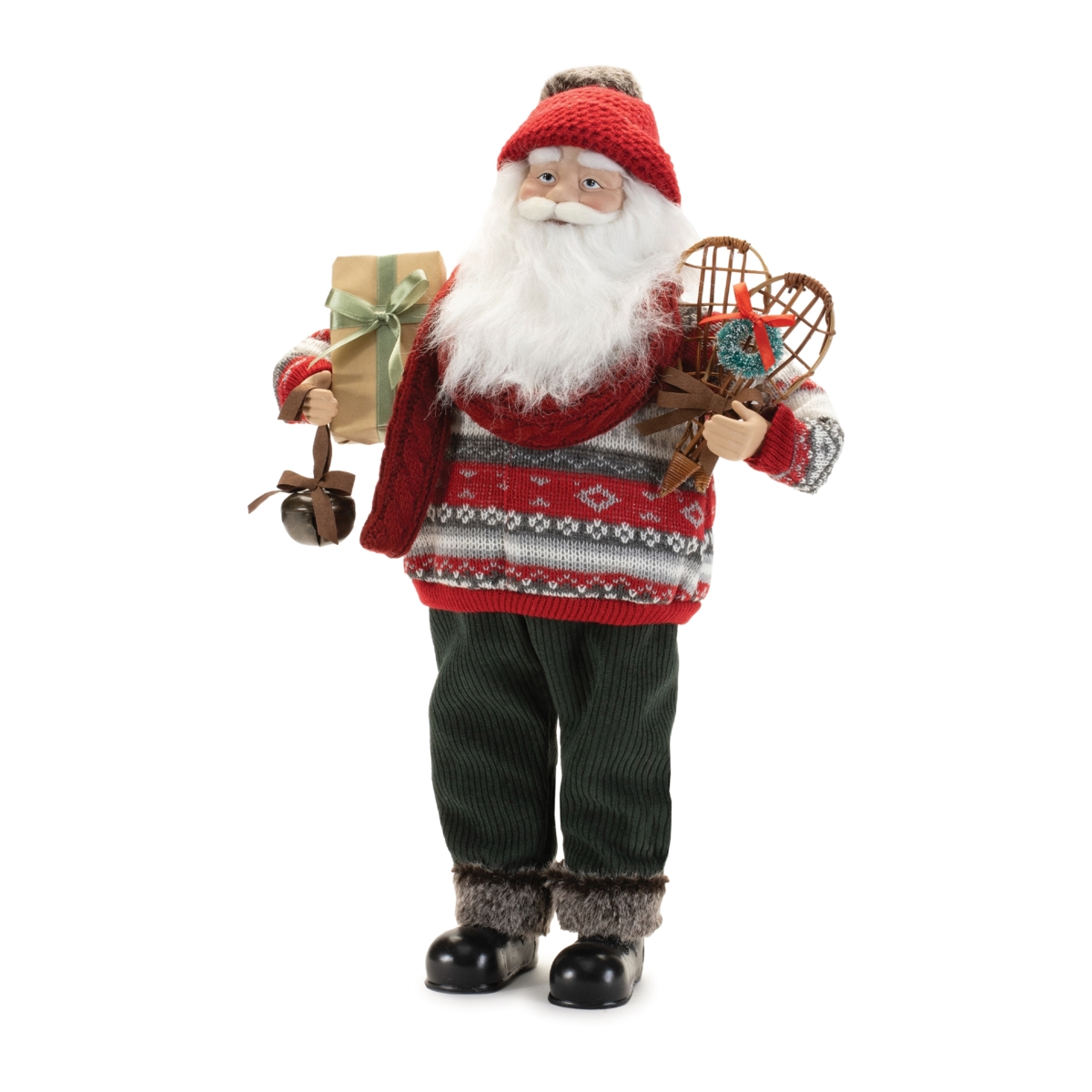 94643DS 19 in. Fabric & Plastic Santa with Snowshoes, Red, White & Black