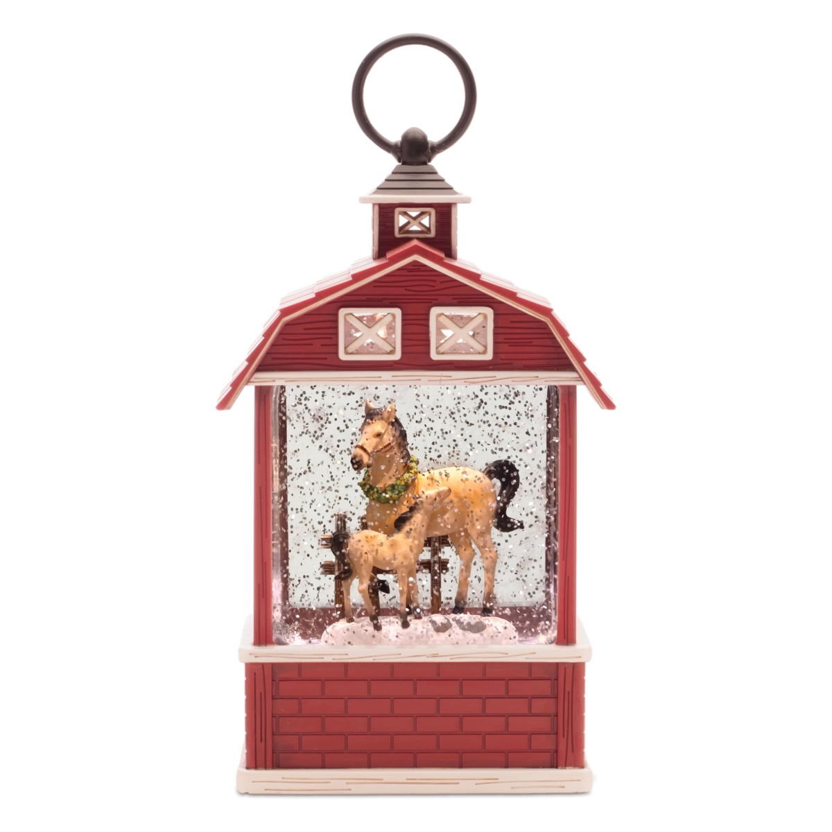 Picture of Melrose 94007DS 11 in. Plastic LED Snow Globe with Horse&#44; Red & White - 3 AA Batteries Not Included & USB Cord Included 6 Hour Timer