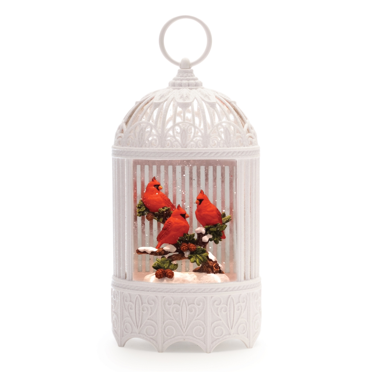 Picture of Melrose 94052DS 11 in. Plastic LED Snow Globe with Cardinals&#44; White & Red - 3 AA Batteries Not Included & USB Cord Included 6 Hour Timer