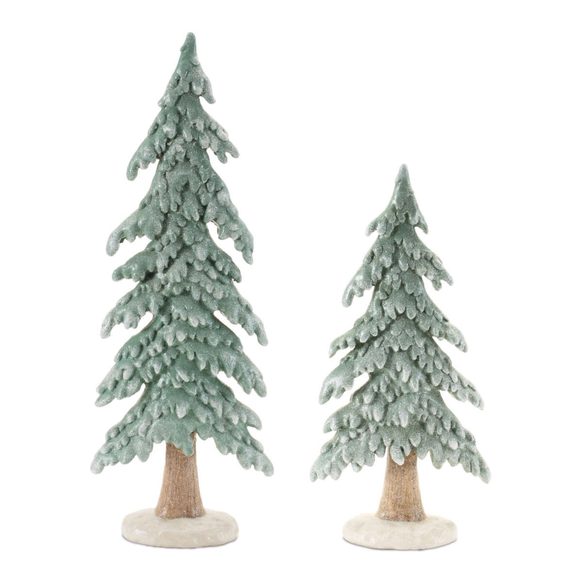 94227DS 12, 16 in. Resin Tree, Green & White - Set of 2
