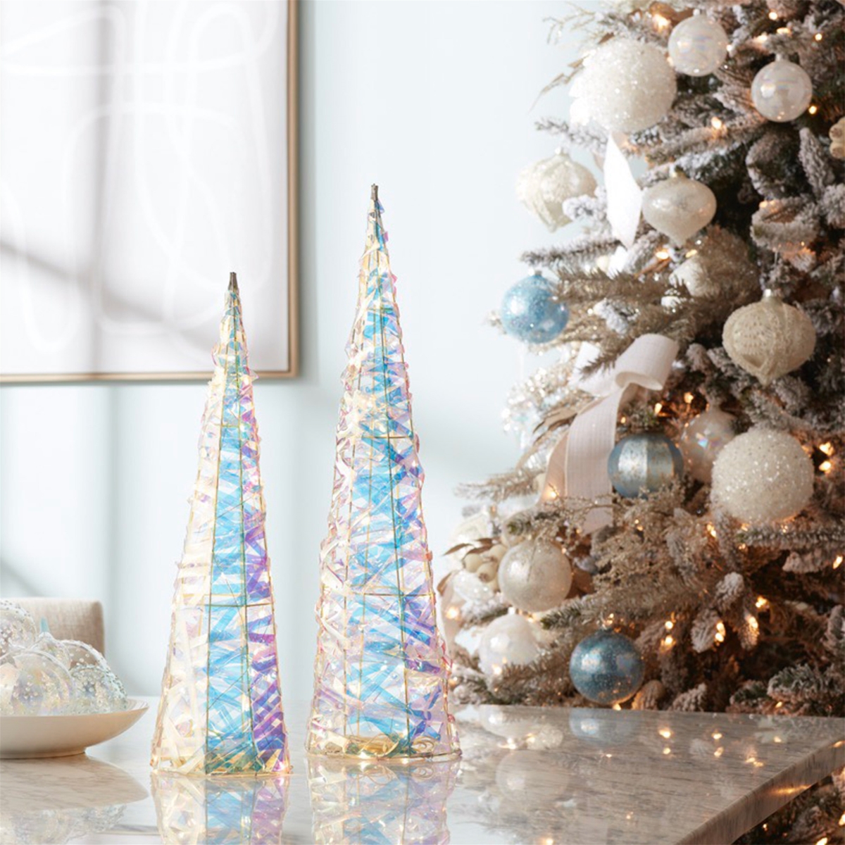 Iridescent LED Tree Set - White Blue & Pink - 19.5 in. & 23.5 in. - Indoor Use