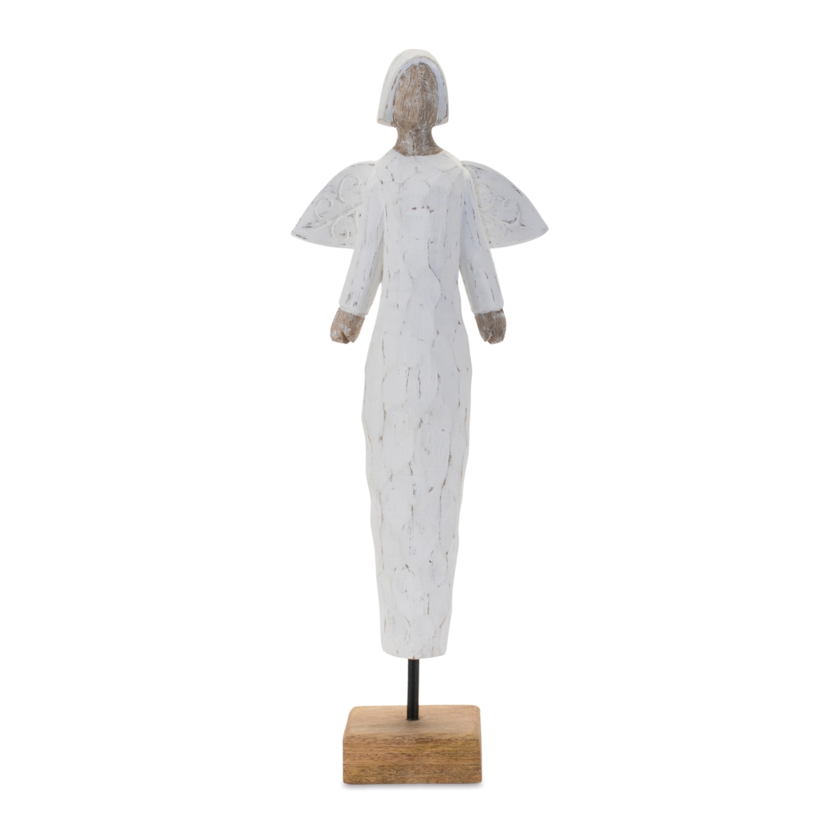 94085DS 18.5 in. Wood & Iron Angel, White & Brown