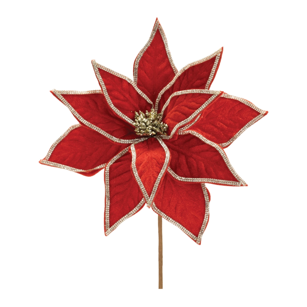 95415DS 15 in. Polyester Poinsettia Stem, Red & Silver - Set of 2