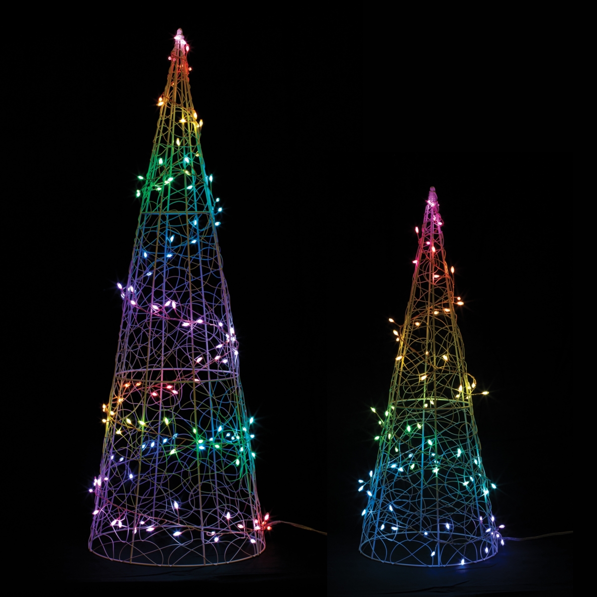 94758DS 24.5 in., 34.5 in. Iron Wire UL Plug & Remote Included LED Tree Form, White & Multicolor - Set of 2