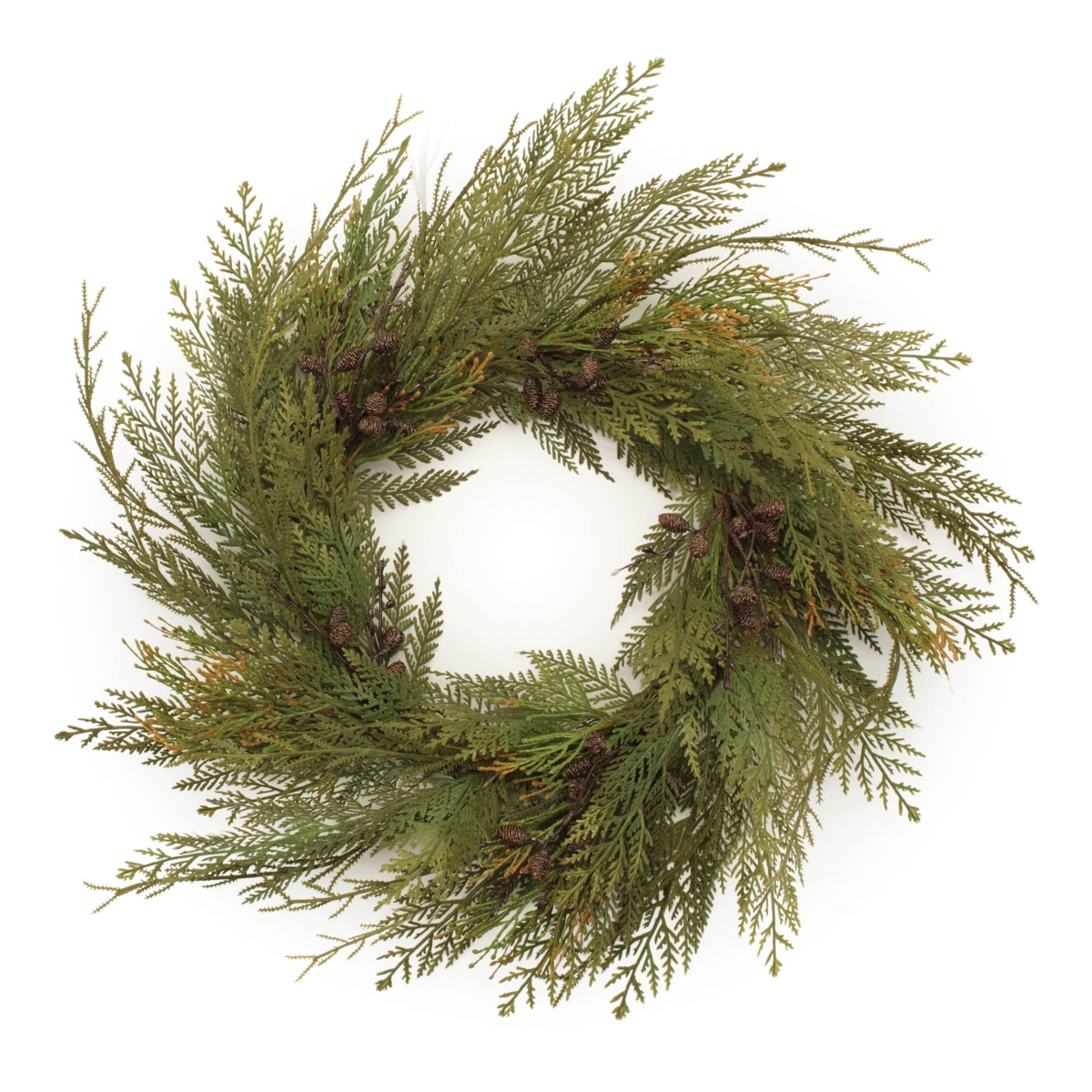 95375DS 30 in. Plastic Cedar Wreath, Green & Brown