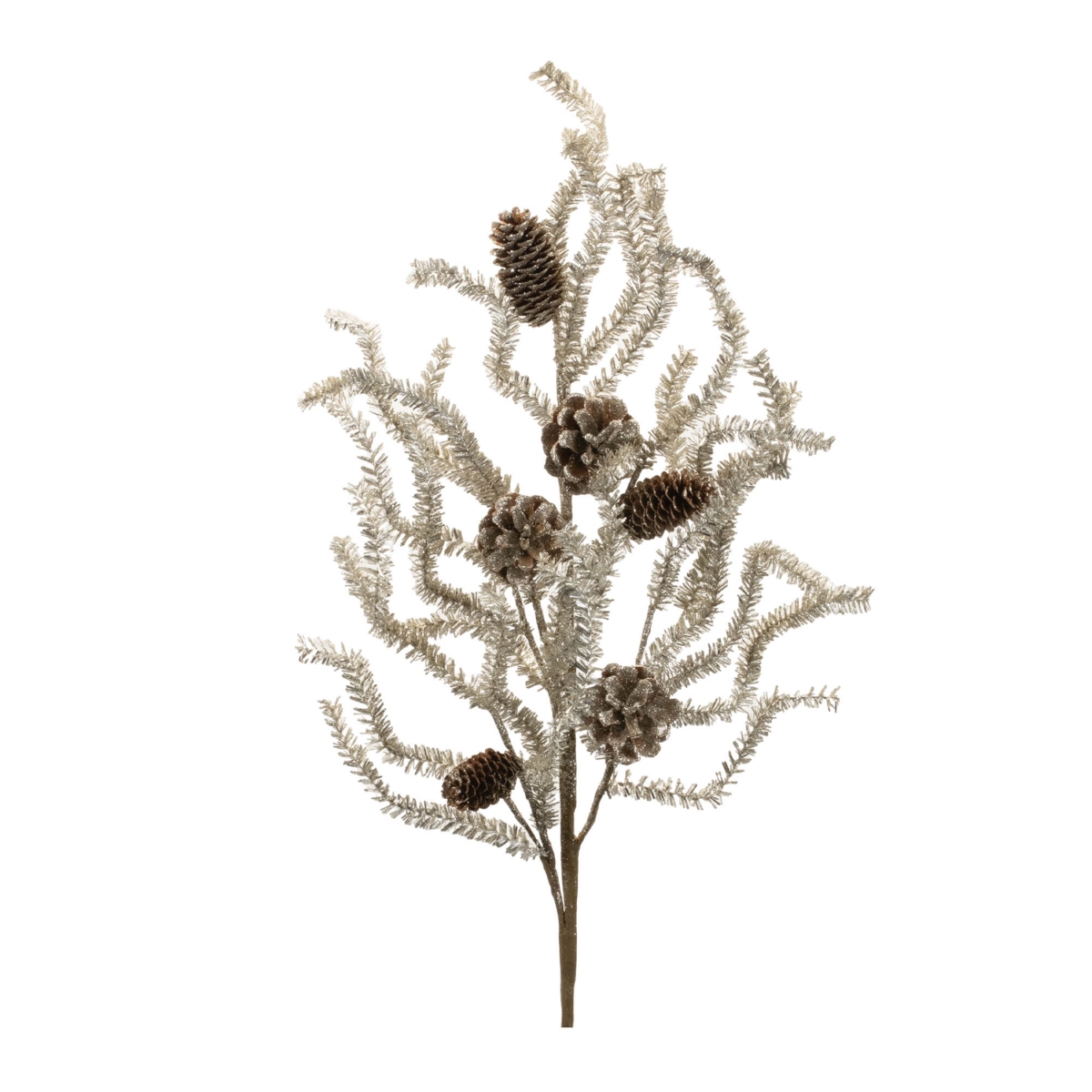 95436DS 32 in. Plastic & Cone Tinsel Pine Spray, Silver & Brown - Set of 6