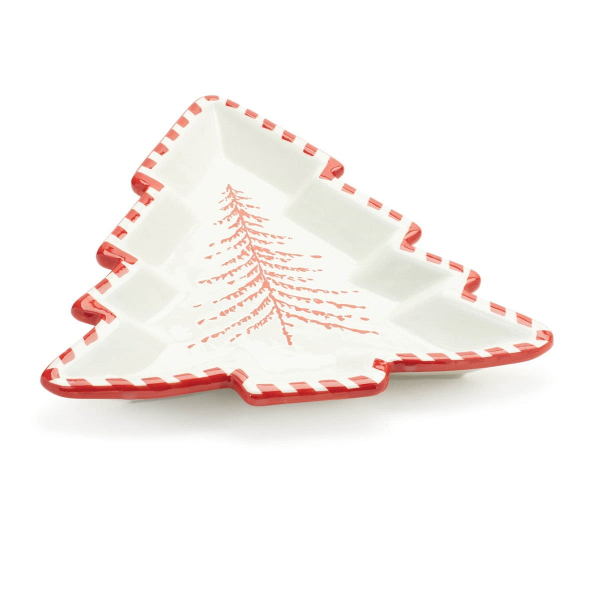 95463DS 11.5 in. Ceramic Tree Platter, Beige & Red - Set of 2