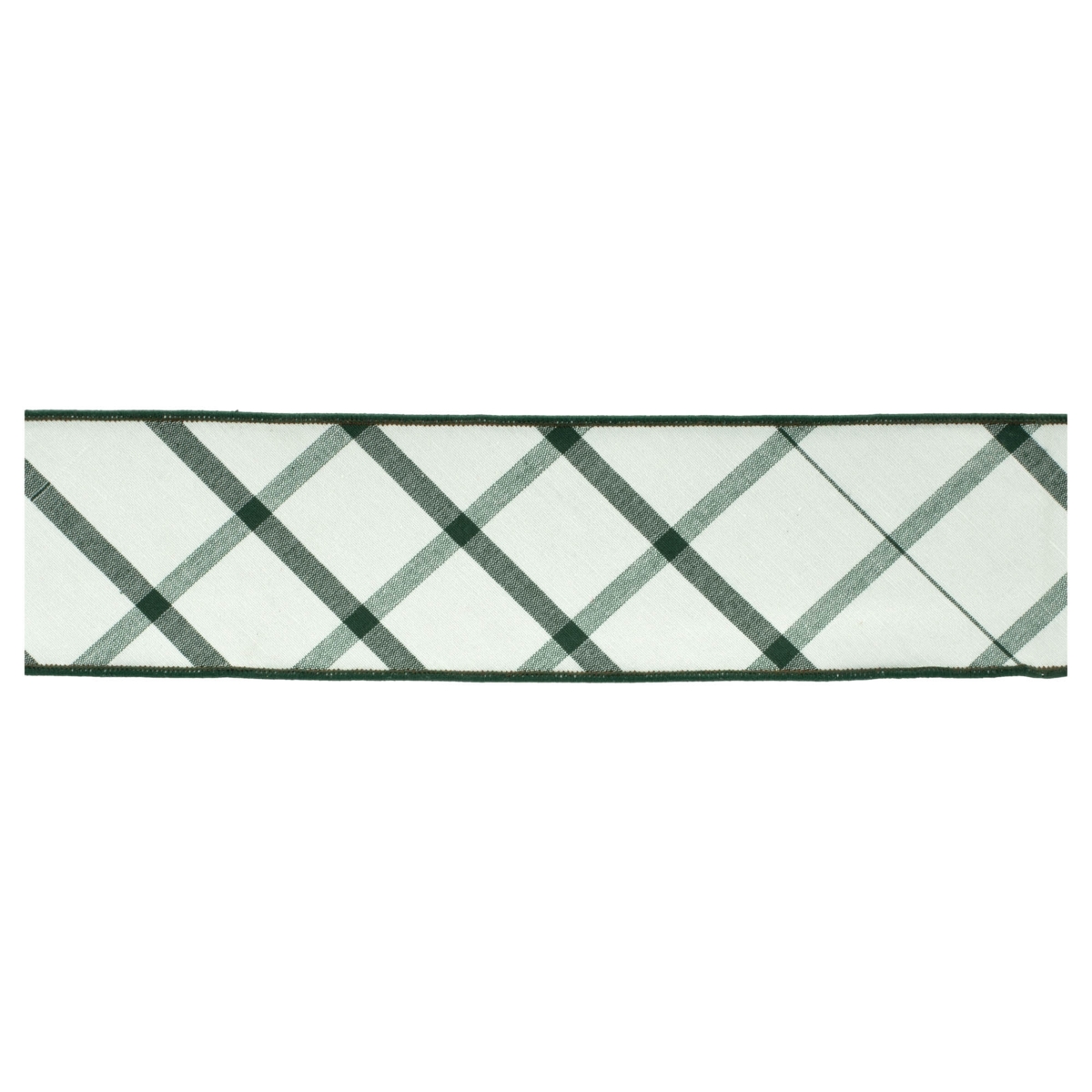 Wired Plaid Ribbon - White & Green - 4 in. x 5 yards - Festive Design