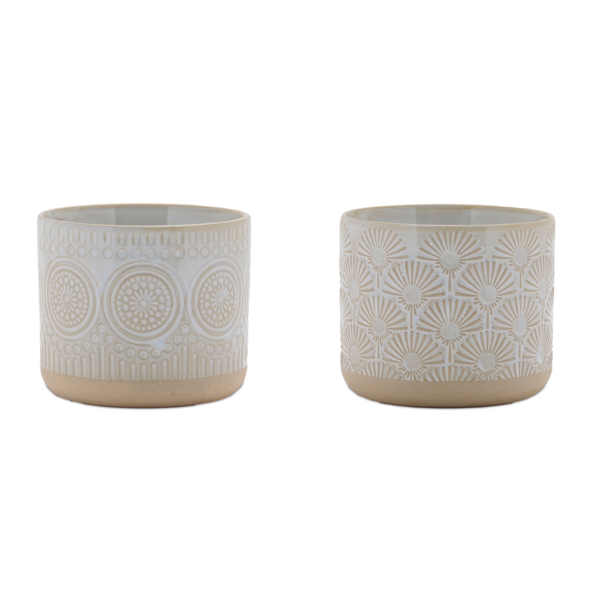 96341DS 4.75 x 4 in. Porcelain Container, Beige - Set of 2