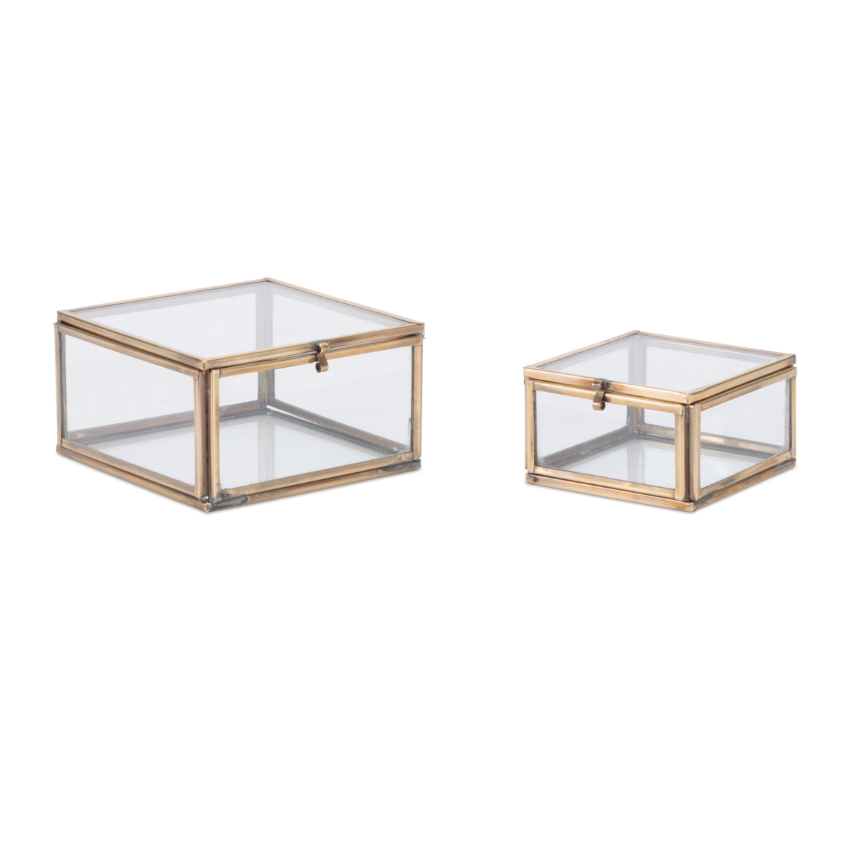 Picture of Melrose 96872DS 3 x 1.75 in. & 4 x 2.5 in. Glass & Brass Box&#44; Gold - Set of 2