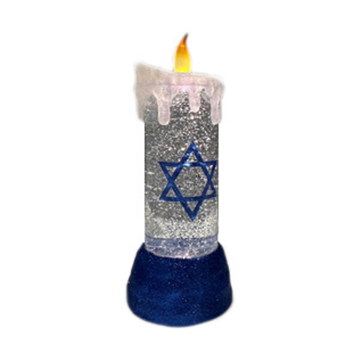 Hanukkah Snow Globe Candle - Blue & White - 9.5 in. - LED Light & Timer