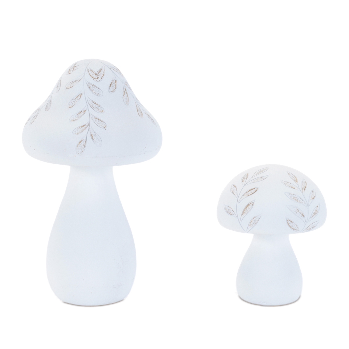 Whimsical Resin Mushroom Decor - White - Set of 2 - Rustic Leaf Etching