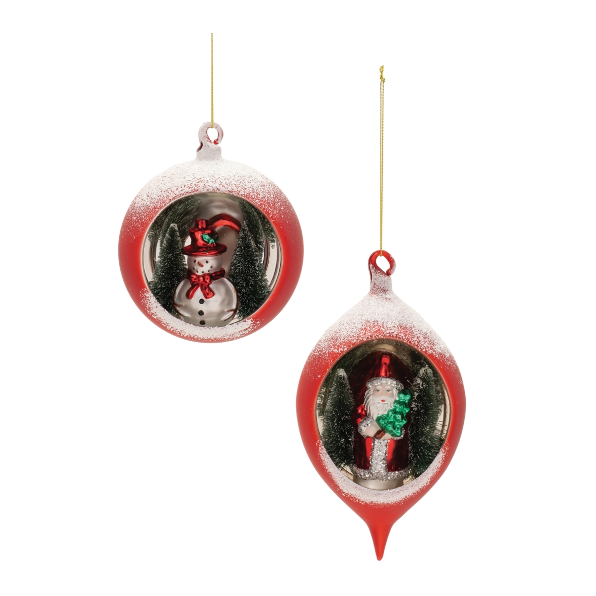 94944DS 5 & 7 in. Glass Ornament, Red, White & Green - Set of 6