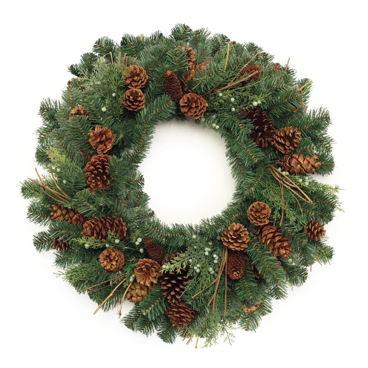 95074DS 32 in. Plastic Pine Wreath, Green & Brown