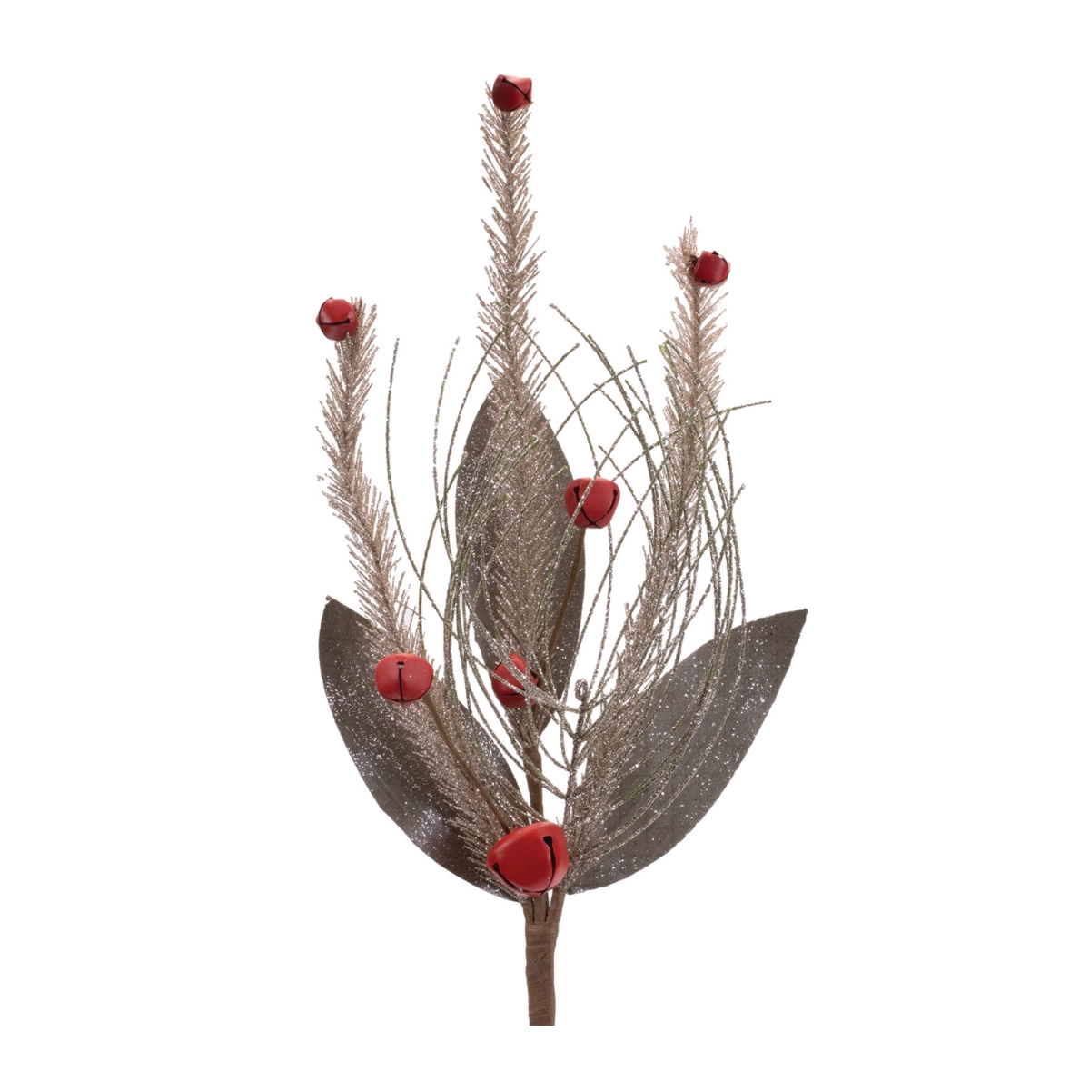 95266DS Pine Spray with Bells 18 in. Plastic & Wire, Red & Silver - Set of 6