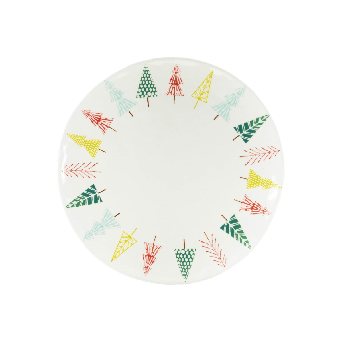 95495DS 11 in. Ceramic Platter with Tree Pattern, White, Green & Red - Set of 3