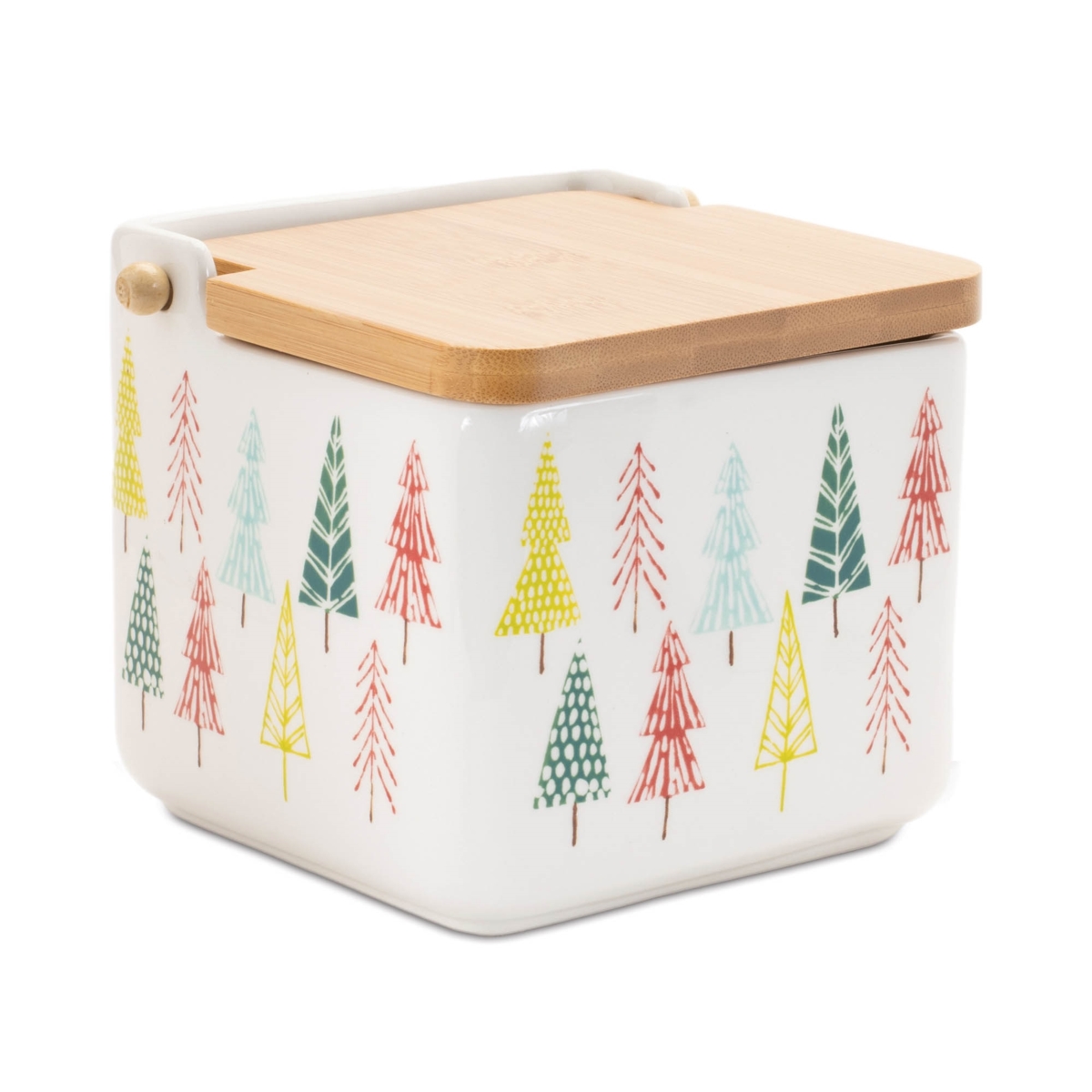 95496DS 5 x 4.75 in. Ceramic Box with Tree Pattern, White, Green & Red - Set of 2