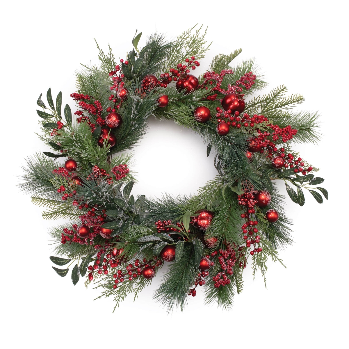 95906DS 24 in. Plastic & Styrofoam Pine Wreath, Green & Red