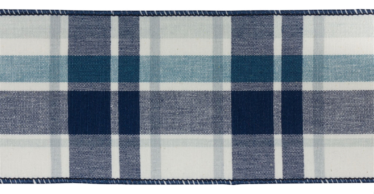 Picture of Melrose International 81003DS 4 in. x 10 yards Wired Cotton Ribbon Plaid&#44; Blue - Set of 2