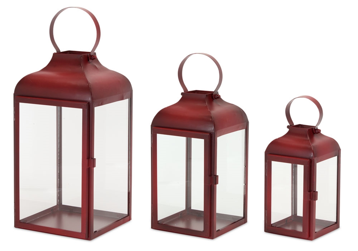 Picture of Melrose 81584 10 x 12.75 x 16 in. Iron & Glass Lantern&#44; Red - Set of 3