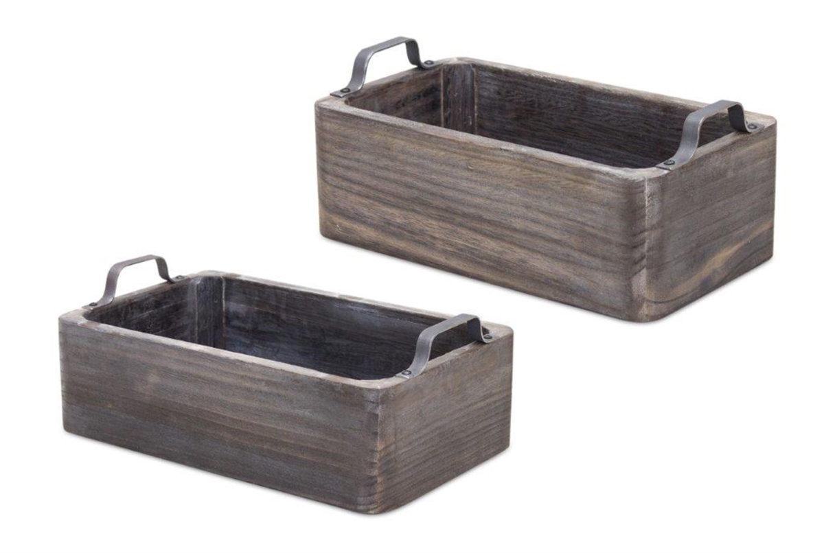 Picture of Melrose International 82087 Wood & Steel Tray - Brown - Set of 2