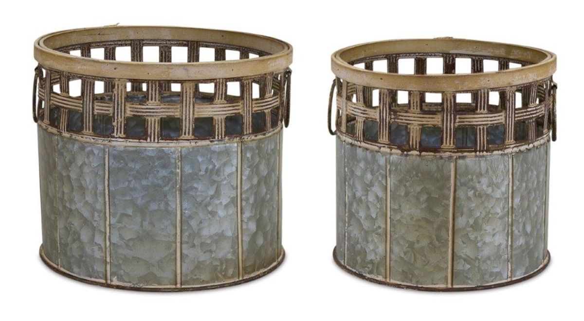 Picture of Melrose International 82188 8.75 x 8.5 in. - 10 x 8.5 in. Iron & Bamboo Planter&#44; Tin & Brown - Set of 2