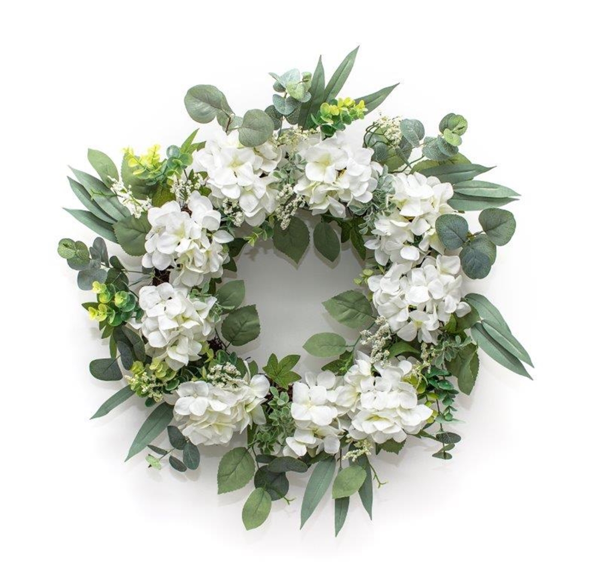 Picture of Melrose International 82428DS 24 in. Polyester Hydrangea Wreath&#44; White & Green