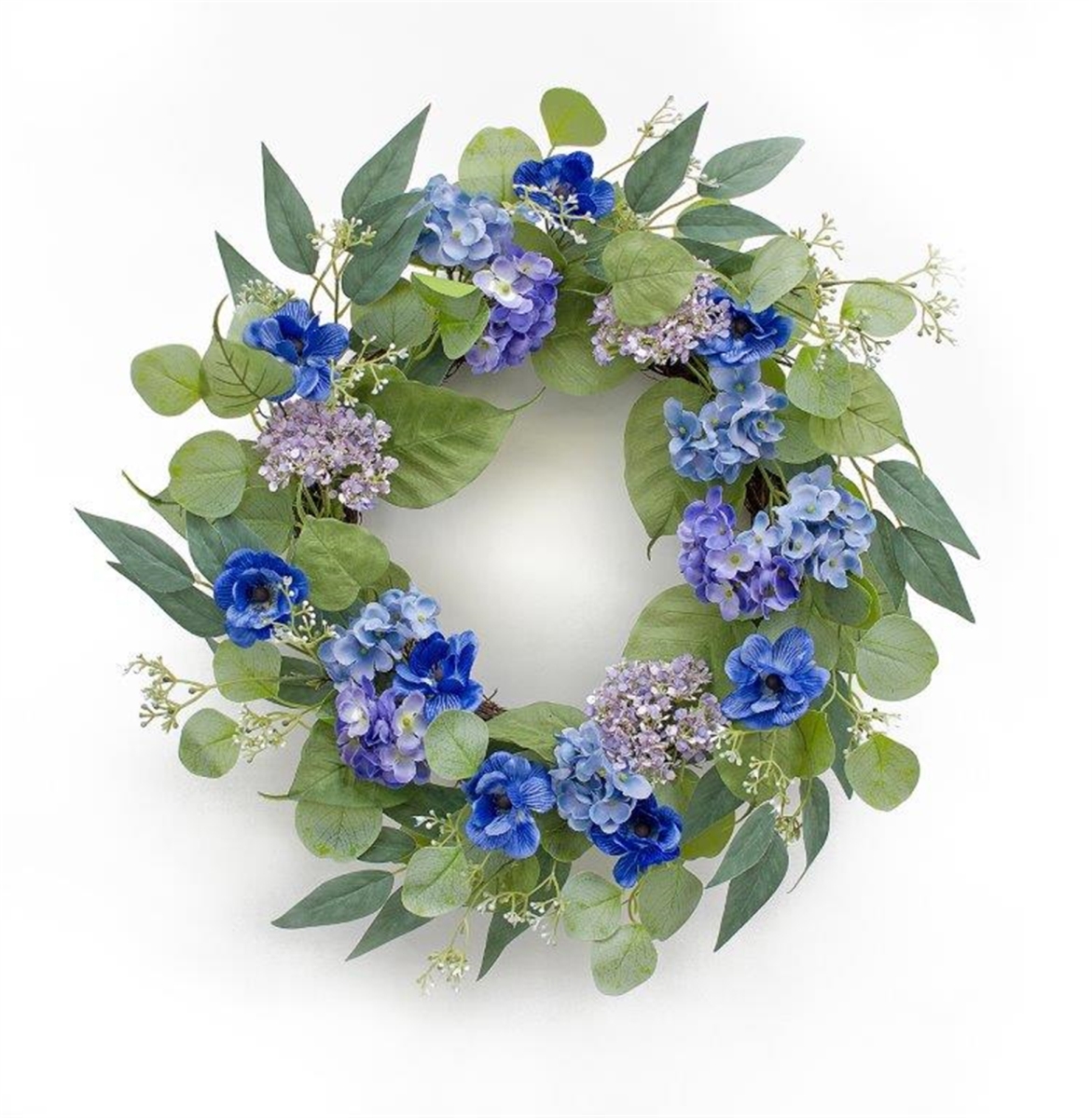 Picture of Melrose International 82776DS 20.5 in. Polyester Anemone & Hydrangea Wreath - Blue&#44; Green & Purple