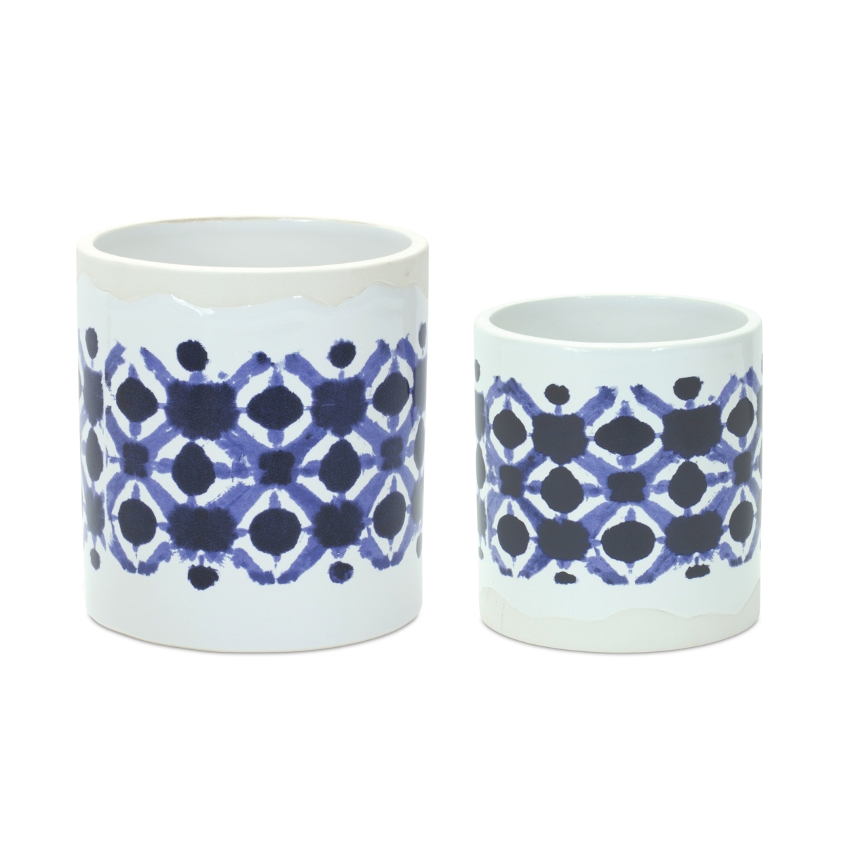 Decorative Ceramic Pots - White - Set of 2 - Trendy Tie-Dye Design
