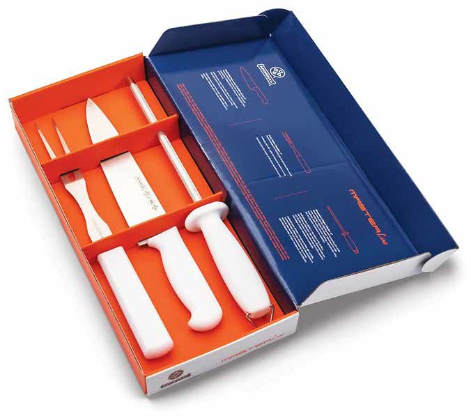 Picture of Mundial W7800-3HB 7800 Masterline Double Blister Fork&#44; Knife & Sharpener Set&#44; White - 3 Piece