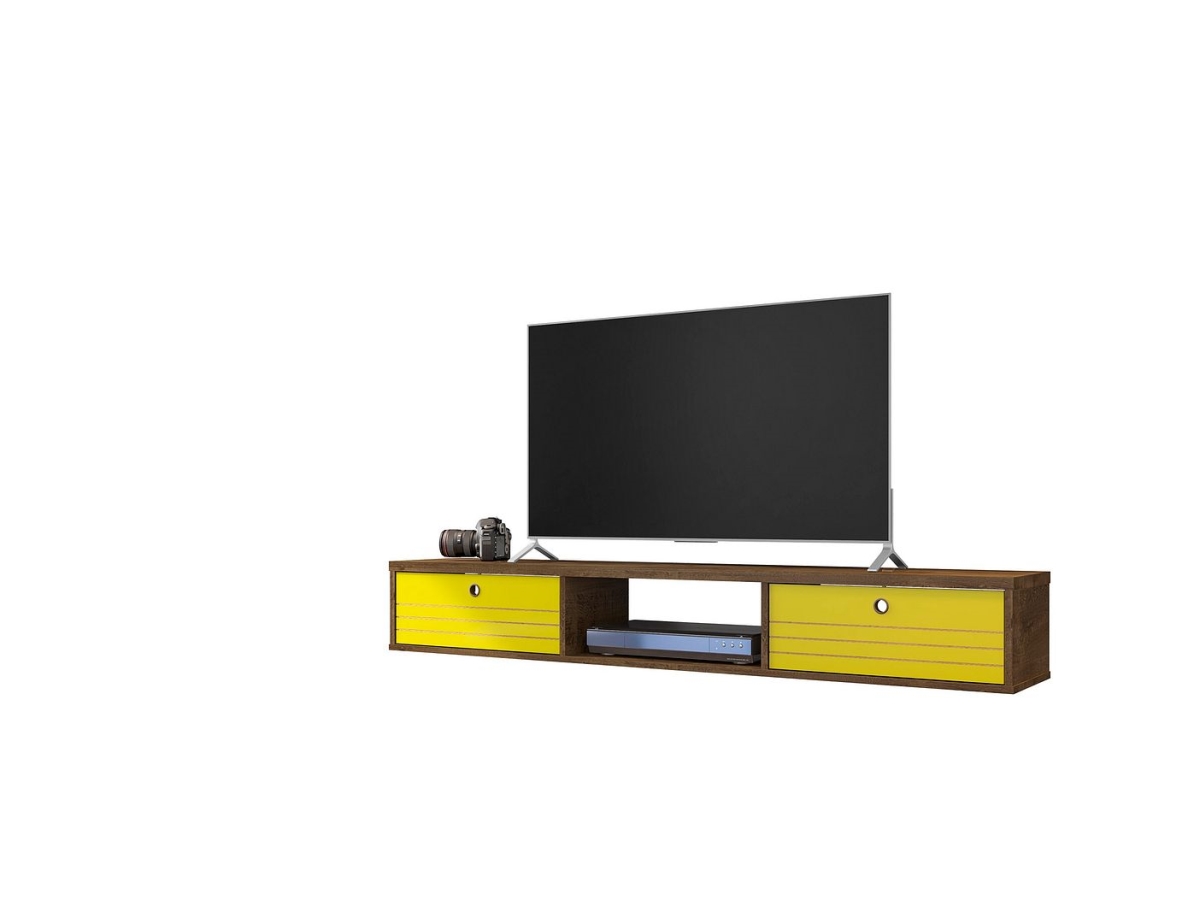 Picture of Manhattan Comfort 220BMC94 Liberty Mid-Century Modern Floating Entertainment Center with 3 Shelves in Rustic Brown & Yellow&#44; 11.81 x 62.99 x 9.05 in.