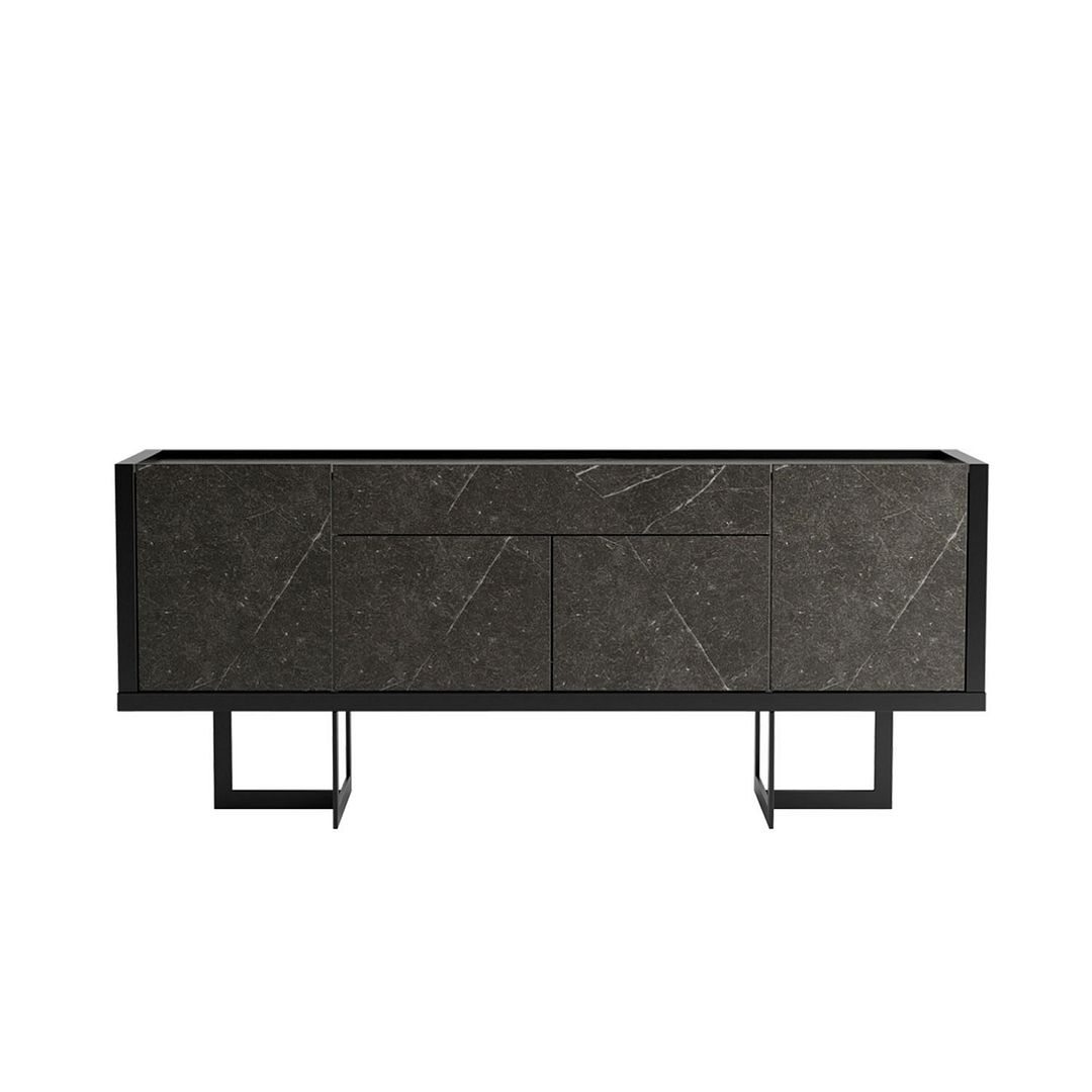 Picture of Manhattan Comfort 1023852 Celine Buffet Stand with Push to Open Doors & Steel Legs in Black & Black Marble&#44; 29.09 x 70.86 x 17.32 in.