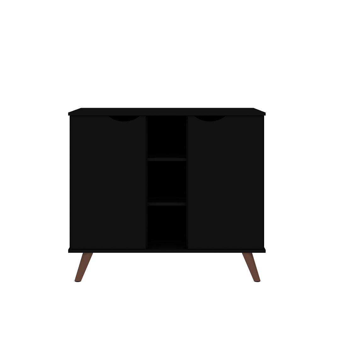 Picture of Manhattan Comfort 16PMC70 Hampton Buffet Stand Cabinet with 7 Shelves & Solid Wood Legs in Black&#44; 33.86 x 39.37 x 21.26 in.