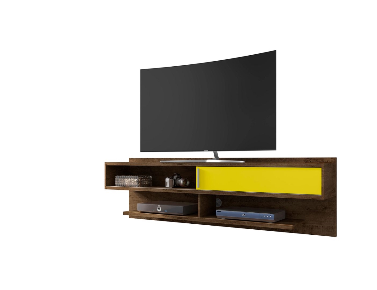Picture of Manhattan Comfort 222BMC94 Astor Modern Floating Entertainment Center 1.0 with Media Shelves in Rustic Brown & Yellow&#44; 21.26 x 70.86 x 12.87 in.