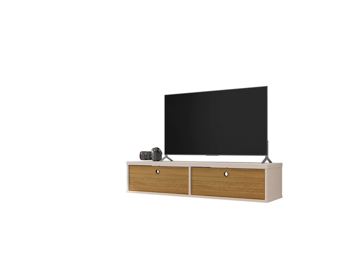 Picture of Manhattan Comfort 227BMC12 Liberty Mid-Century Modern Floating Entertainment Center with 2 Shelves in Off White & Cinnamon&#44; 11.81 x 42.28 x 9.05 in.