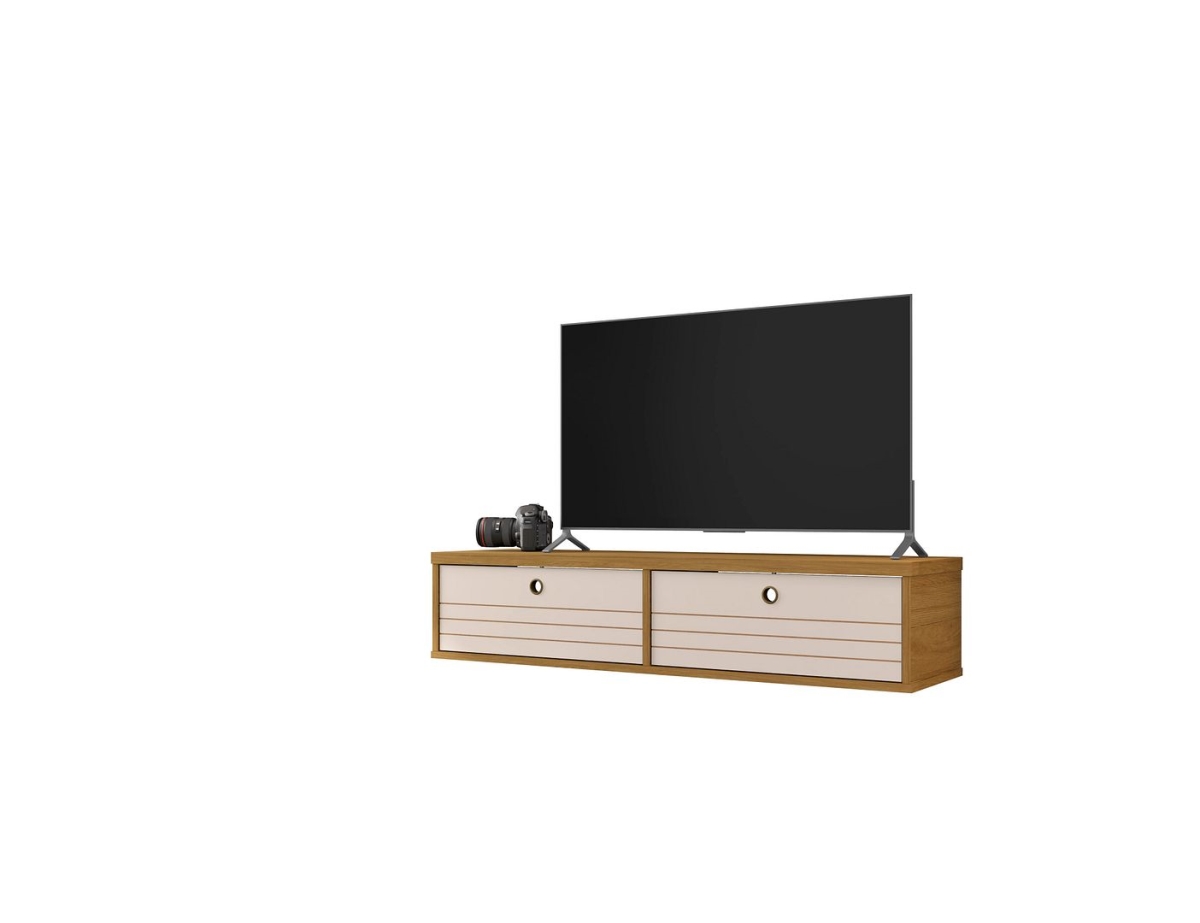 Picture of Manhattan Comfort 227BMC21 Liberty Mid-Century Modern Floating Entertainment Center with 2 Shelves in Cinnamon & Off White&#44; 11.81 x 42.28 x 9.05 in.