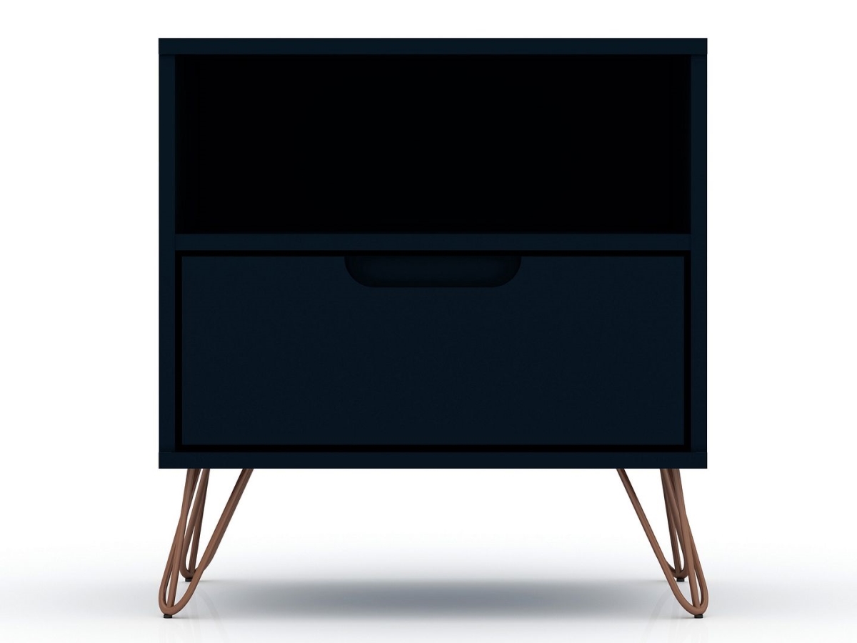 101GMC4 Rockefeller 1.0 Mid-Century- Modern Nightstand with 1-Drawer in Tatiana Midnight Blue, 21.65 x 20.08 x 17.62 in -  Manhattan Comfort