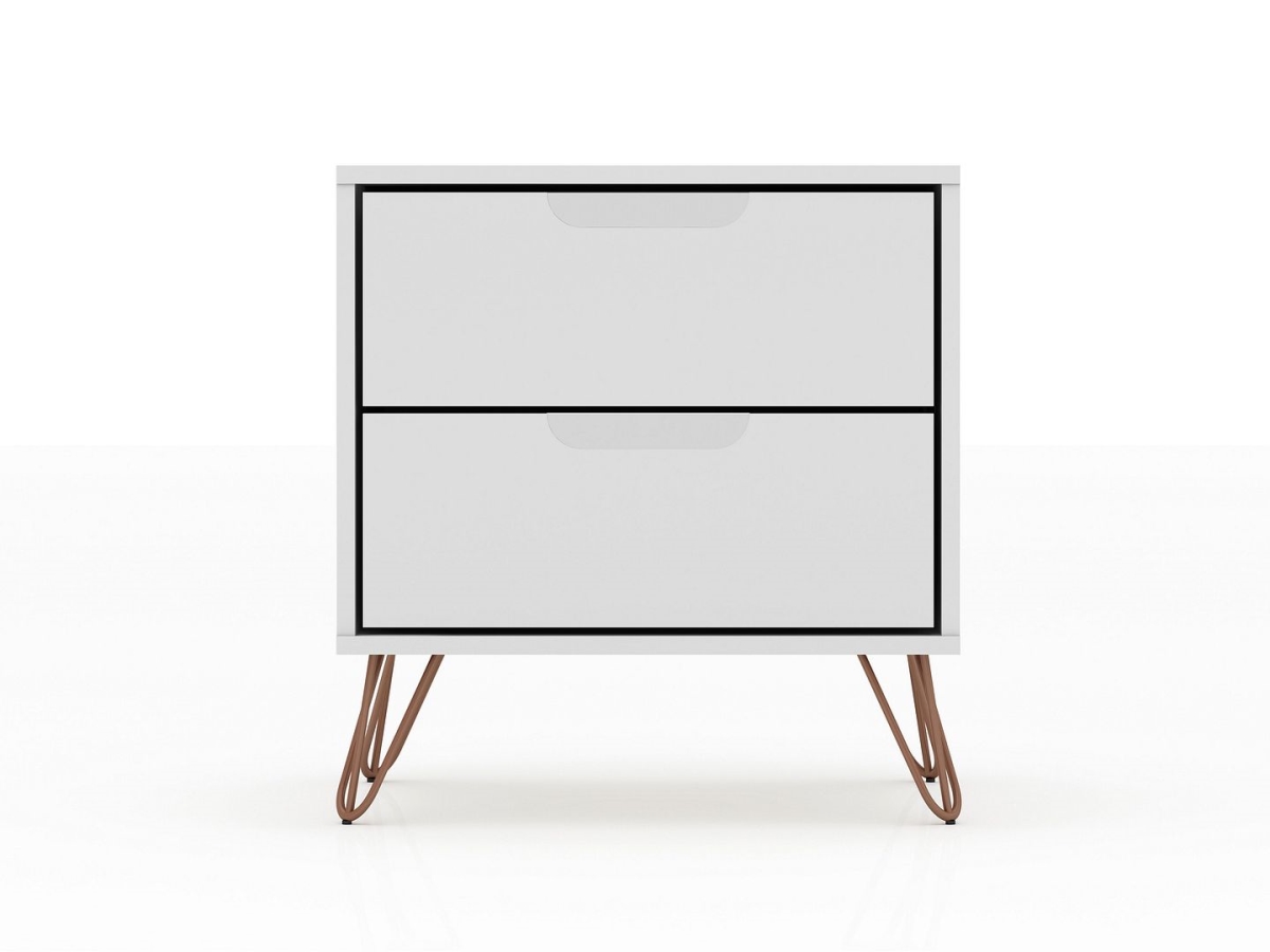 Rockefeller 2.0 Mid-Century- Modern Nightstand with 2-Drawer in White, 21.65 x 20.08 x 17.62 in.