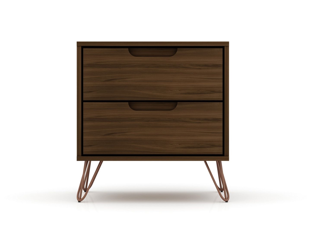 102GMC5 Rockefeller 2.0 Mid-Century- Modern Nightstand with 2-Drawer in Brown, 21.65 x 20.08 x 17.62 in.