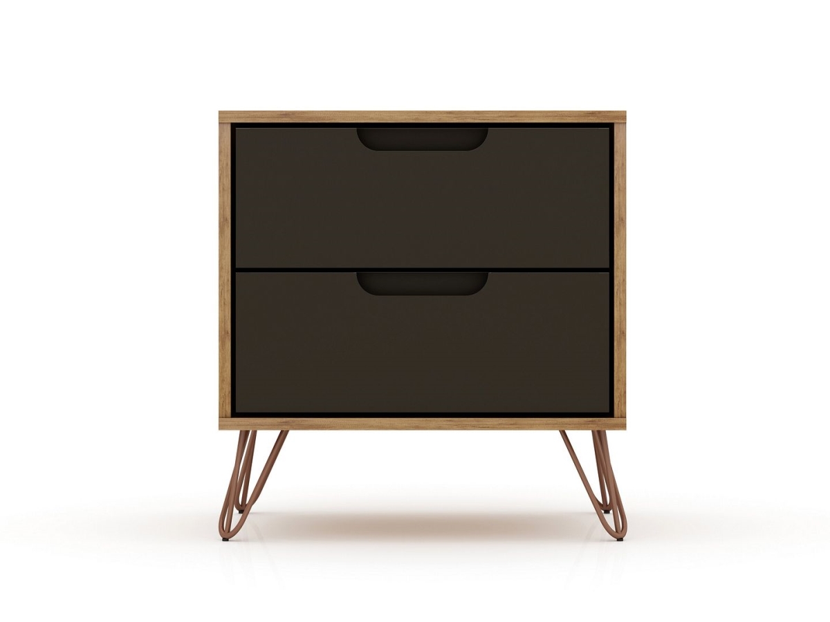 Rockefeller 2.0 Mid-Century- Modern Nightstand with 2-Drawer in Nature & Textured Grey, 21.65 x 20.08 x 17.62 in.