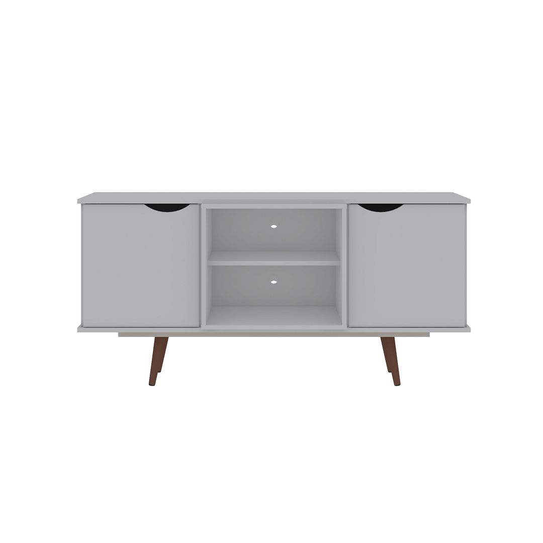 18PMC1 Hampton TV Stand with 4 Shelves & Solid Wood Legs in White, 26.57 x 53.54 x 15.75 in -  Manhattan Comfort