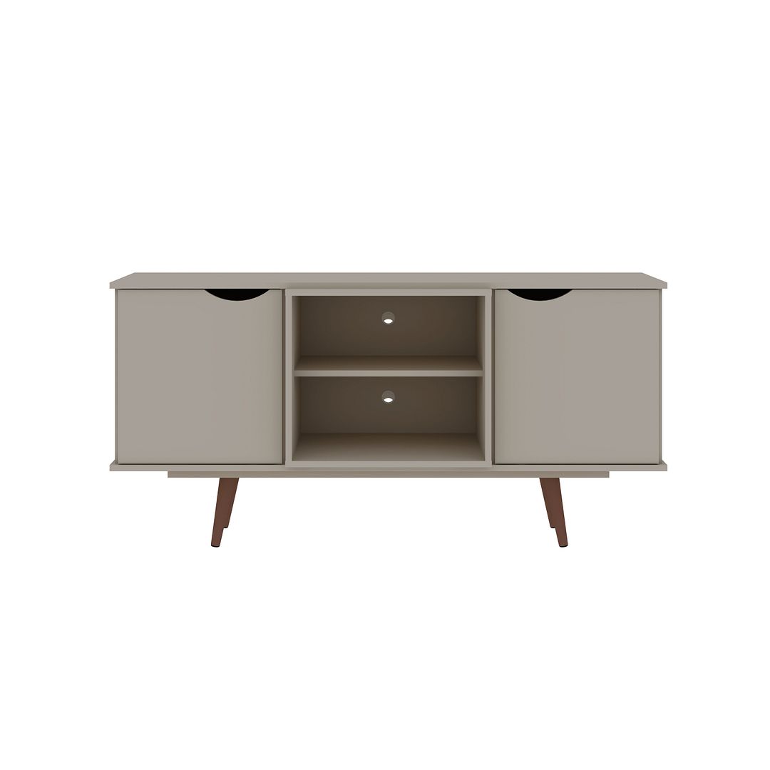 18PMC6 Hampton TV Stand with 4 Shelves & Solid Wood Legs in Off White, 26.57 x 53.54 x 15.75 in -  Manhattan Comfort