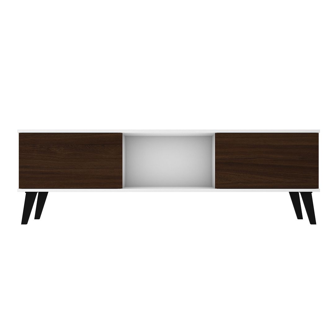 175AMC188 Doyers Mid-Century Modern TV Stand in White & Nut Brown, 19.69 x 62.2 x 14.97 in.