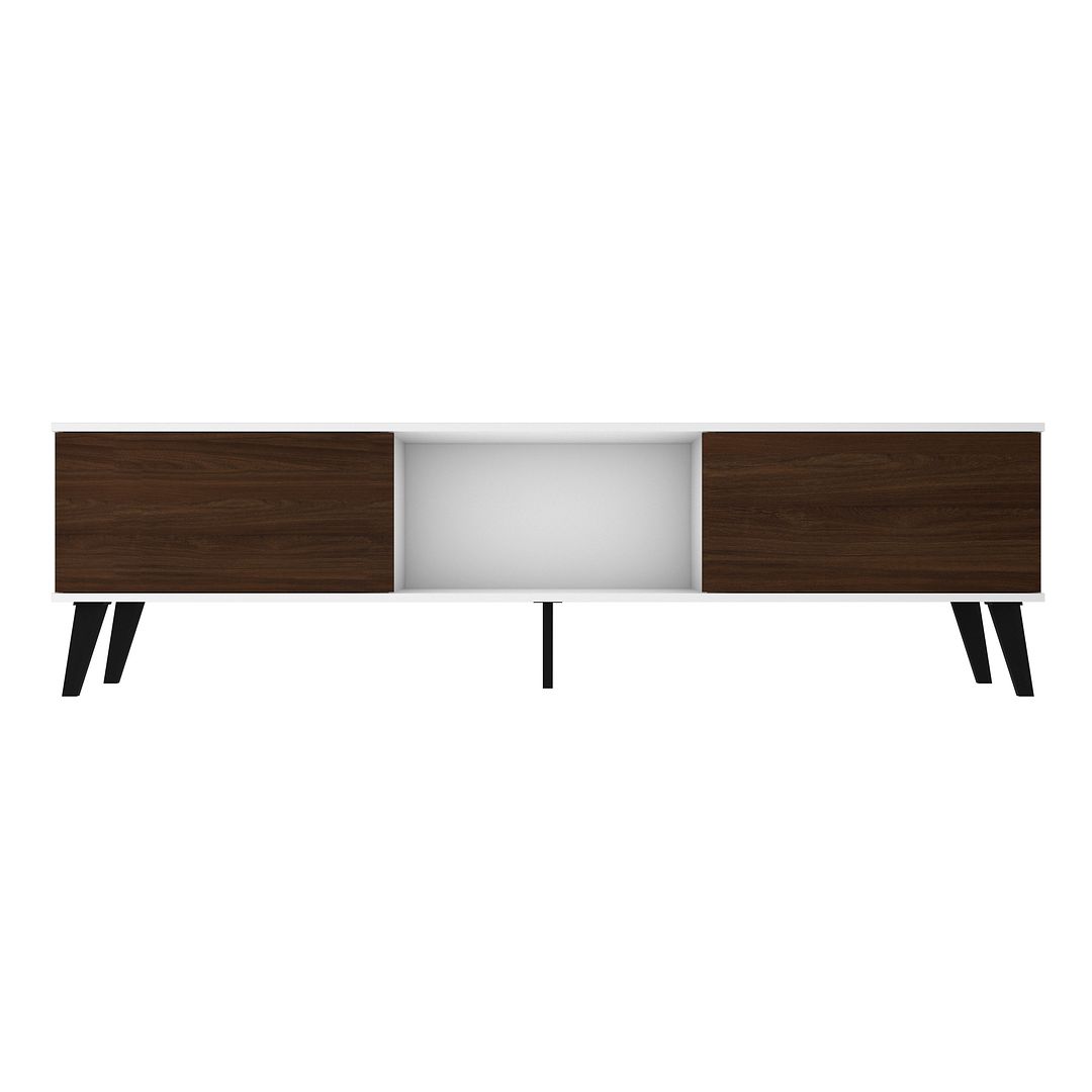 176AMC188 Doyers Mid-Century Modern TV Stand in White & Nut Brown, 19.69 x 70.87 x 14.97 in -  Manhattan Comfort