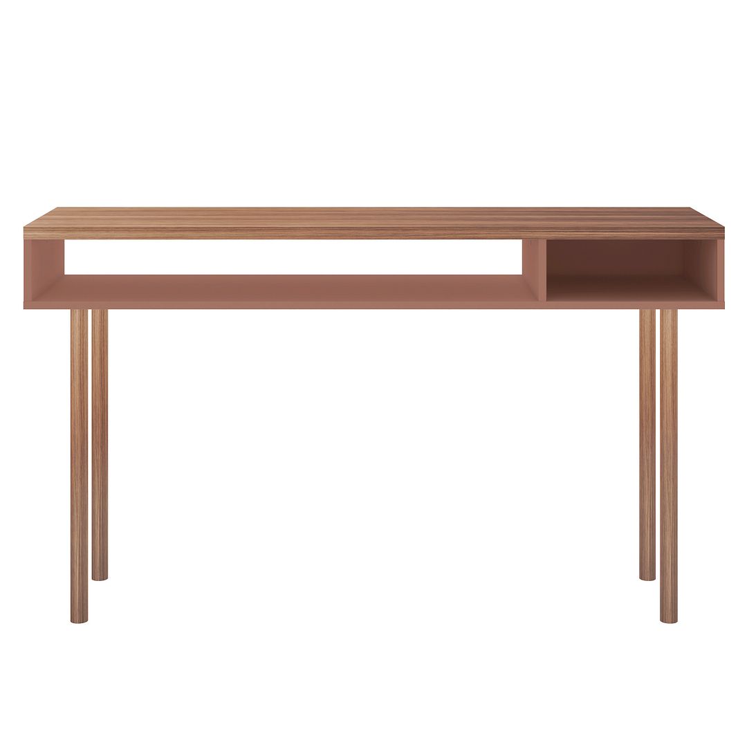 4LC2 Windsor Modern Console Accent Table Entryway with 2 Shelves in Ceramic Pink & Nature, 30.71 x 47.24 x 14.17 in.