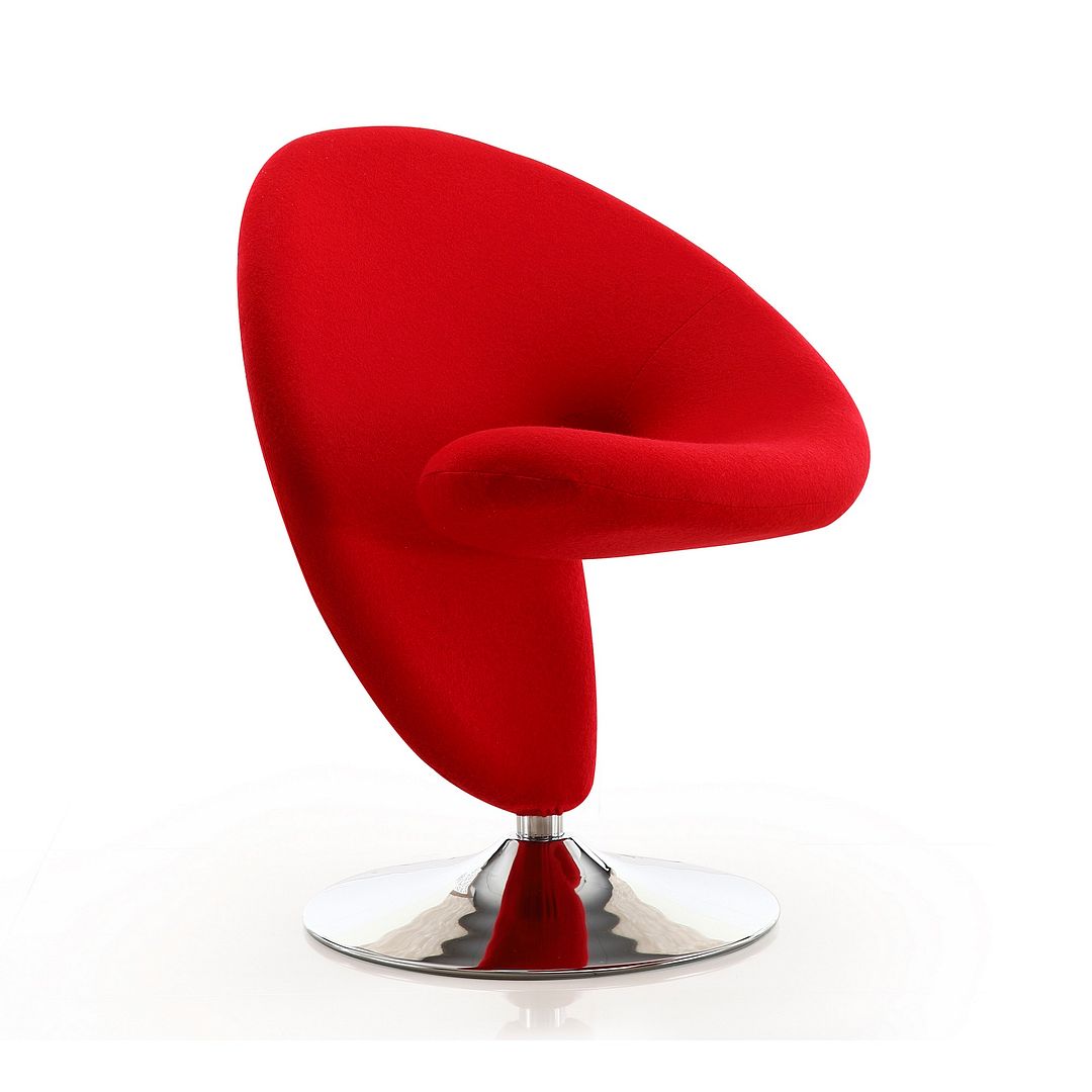 AC040-RD Curl Red & Polished Chrome Wool Blend Swivel Accent Chair, 30.7 x 24 x 26 in.