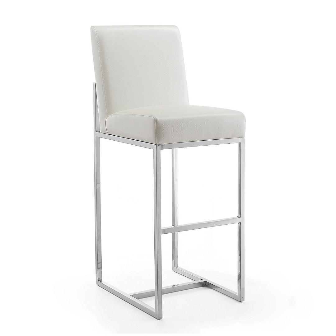 Element Pearl White & Polished Chrome Stainless Steel Bar Stool, 42.13 x 16.34 x 21.3 in.