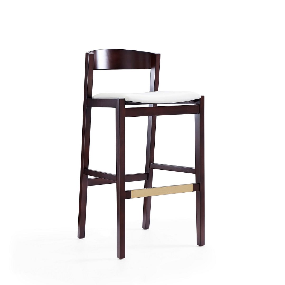 Klismos Ivory & Dark Walnut Beech Wood Barstool, 40.75 x 20 x 20.5 in.