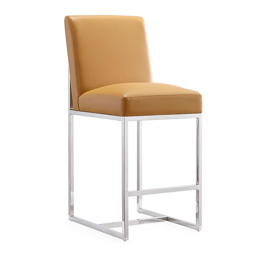 CS003-CL Element Camel & Polished Chrome Stainless Steel Counter Height Bar Stool, 37.2 x 16.34 x 21.3 in.